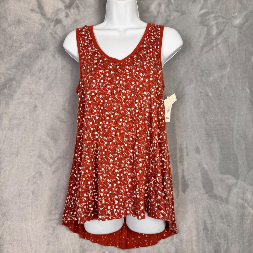True Craft Tank Top Women XS Orange Floral High Low Cotton Modal Sleeveless